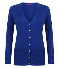 Henbury Ladies Cotton Acrylic V Neck Cardigan | Royal Blue